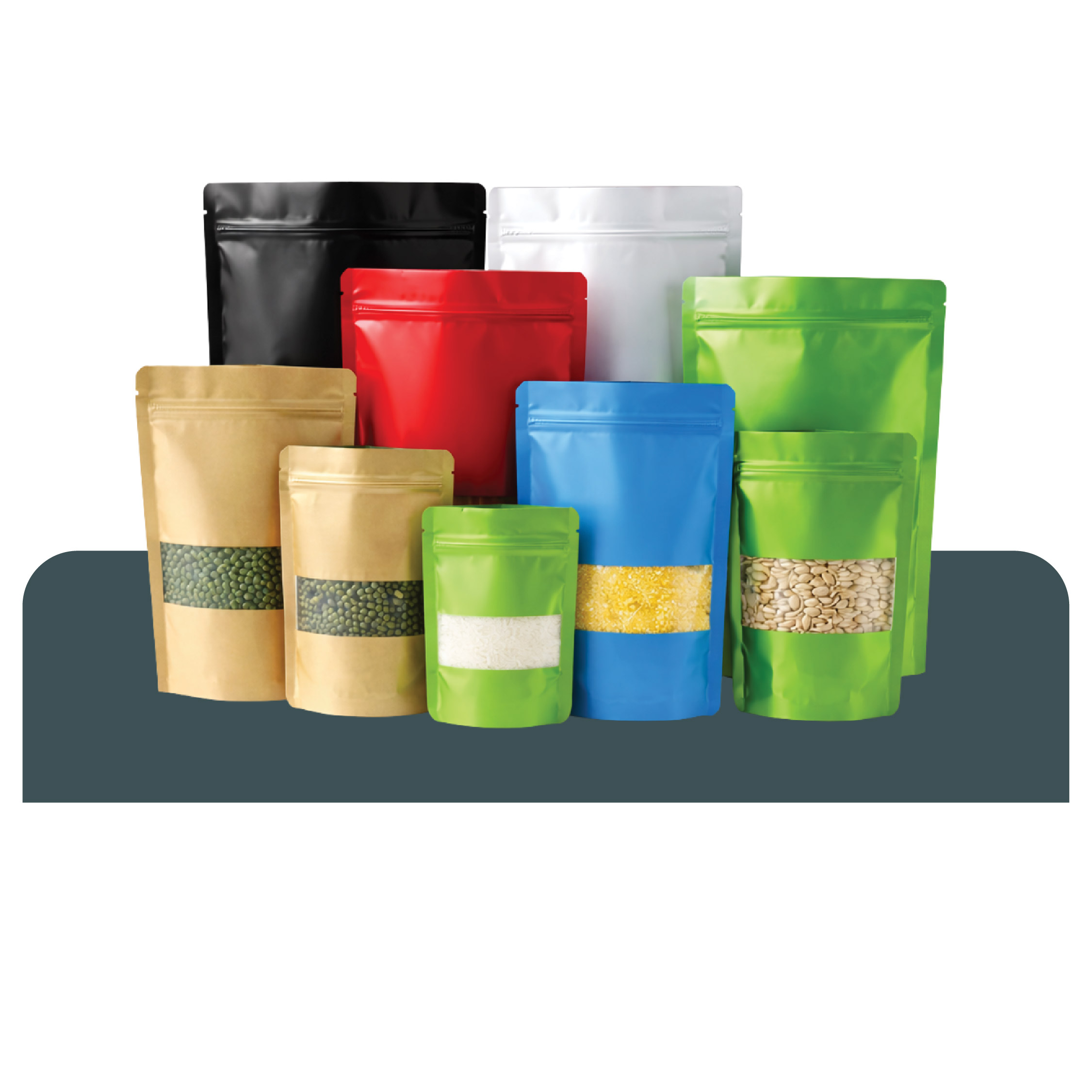 SG Print Pack-12 Colorful Stand Up Pouch with Matte Window - Image 1